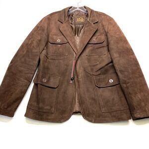 EGA Emporio Collection Suede Blazer Jacket Mens Small Brown Single Breasted